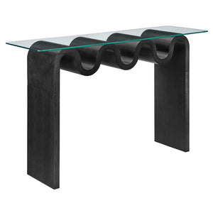 Modway Furniture Ondine Glass Top Console Table - Retro-Modern Design with Wave-Shaped Base for Stylish Interiors Black EEI-6901-BLK