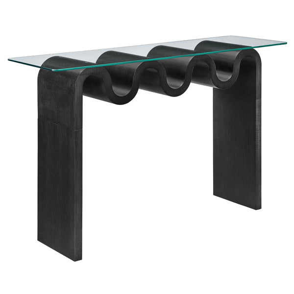 Modway Furniture Ondine Glass Top Console Table - Retro-Modern Design with Wave-Shaped Base for Stylish Interiors Black EEI-6901-BLK