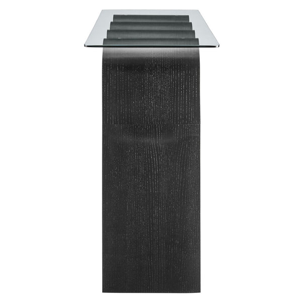 Modway Furniture Ondine Glass Top Console Table - Retro-Modern Design with Wave-Shaped Base for Stylish Interiors Black EEI-6901-BLK