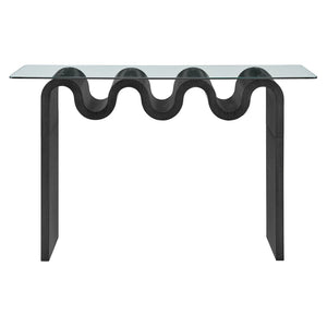Modway Furniture Ondine Glass Top Console Table - Retro-Modern Design with Wave-Shaped Base for Stylish Interiors Black EEI-6901-BLK