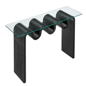 Modway Furniture Ondine Glass Top Console Table - Retro-Modern Design with Wave-Shaped Base for Stylish Interiors Black EEI-6901-BLK