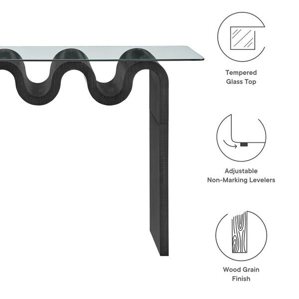 Modway Furniture Ondine Glass Top Console Table - Retro-Modern Design with Wave-Shaped Base for Stylish Interiors Black EEI-6901-BLK