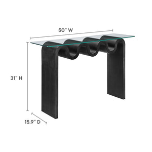 Modway Furniture Ondine Glass Top Console Table - Retro-Modern Design with Wave-Shaped Base for Stylish Interiors Black EEI-6901-BLK