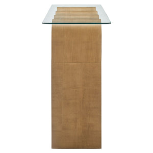 Modway Furniture Ondine Glass Top Console Table - Retro-Modern Design with Wave-Shaped Base for Stylish Interiors Natural EEI-6901-NAT