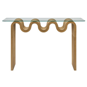 Modway Furniture Ondine Glass Top Console Table - Retro-Modern Design with Wave-Shaped Base for Stylish Interiors Natural EEI-6901-NAT