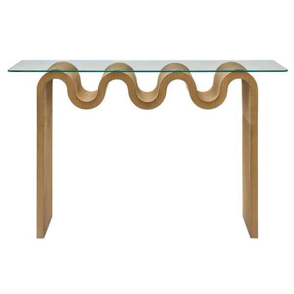 Modway Furniture Ondine Glass Top Console Table - Retro-Modern Design with Wave-Shaped Base for Stylish Interiors Natural EEI-6901-NAT