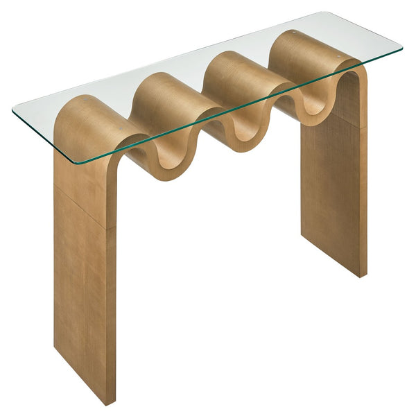 Modway Furniture Ondine Glass Top Console Table - Retro-Modern Design with Wave-Shaped Base for Stylish Interiors Natural EEI-6901-NAT