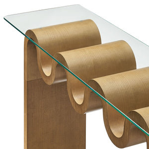 Modway Furniture Ondine Glass Top Console Table - Retro-Modern Design with Wave-Shaped Base for Stylish Interiors Natural EEI-6901-NAT