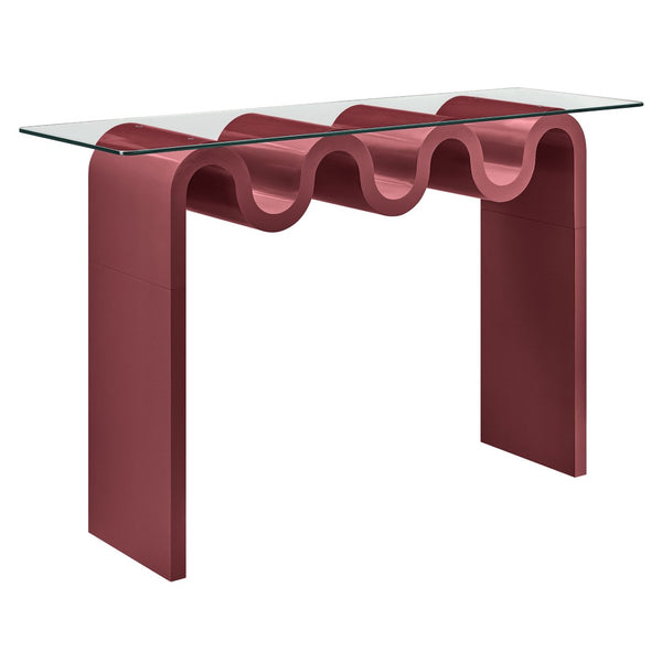 Modway Furniture Ondine Glass Top Console Table - Retro-Modern Design with Wave-Shaped Base for Stylish Interiors Spiced Apple EEI-6901-SPA