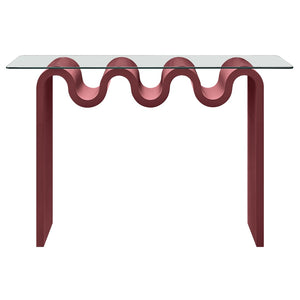 Modway Furniture Ondine Glass Top Console Table - Retro-Modern Design with Wave-Shaped Base for Stylish Interiors Spiced Apple EEI-6901-SPA