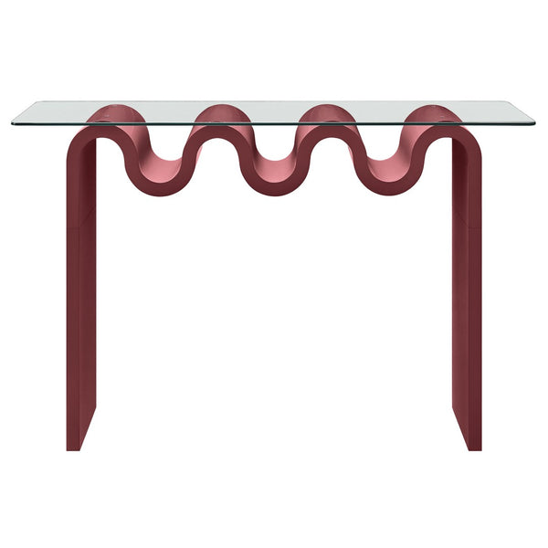 Modway Furniture Ondine Glass Top Console Table - Retro-Modern Design with Wave-Shaped Base for Stylish Interiors Spiced Apple EEI-6901-SPA