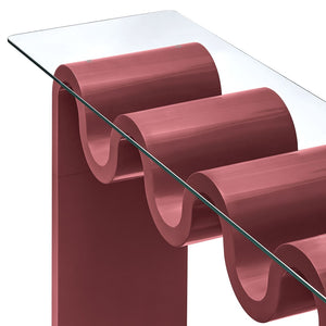 Modway Furniture Ondine Glass Top Console Table - Retro-Modern Design with Wave-Shaped Base for Stylish Interiors Spiced Apple EEI-6901-SPA