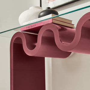 Modway Furniture Ondine Glass Top Console Table - Retro-Modern Design with Wave-Shaped Base for Stylish Interiors Spiced Apple EEI-6901-SPA