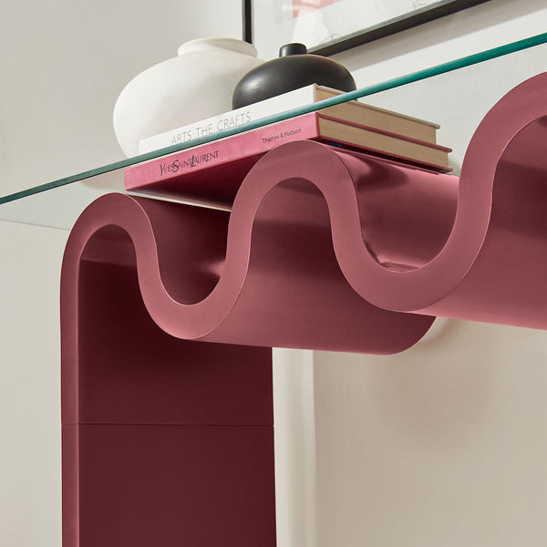 Modway Furniture Ondine Glass Top Console Table - Retro-Modern Design with Wave-Shaped Base for Stylish Interiors Spiced Apple EEI-6901-SPA