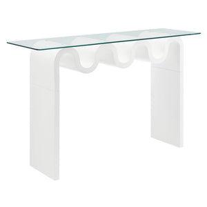 Modway Furniture Ondine Glass Top Console Table - Retro-Modern Design with Wave-Shaped Base for Stylish Interiors White EEI-6901-WHI