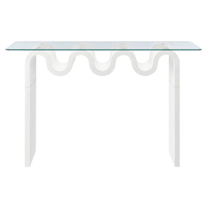 Modway Furniture Ondine Glass Top Console Table - Retro-Modern Design with Wave-Shaped Base for Stylish Interiors White EEI-6901-WHI