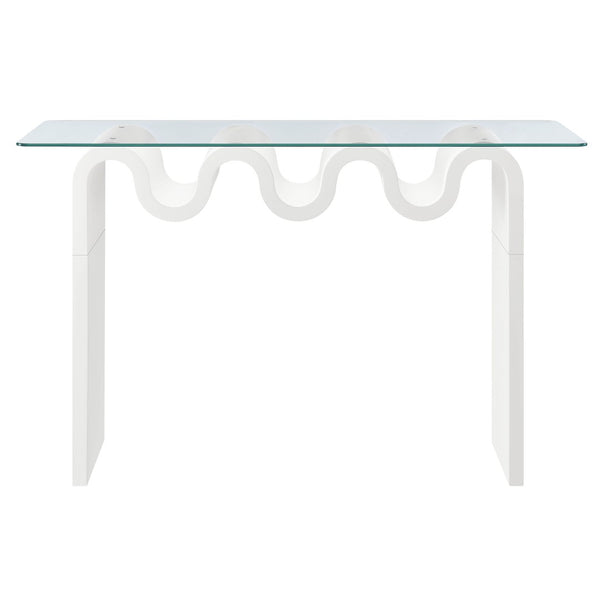 Modway Furniture Ondine Glass Top Console Table - Retro-Modern Design with Wave-Shaped Base for Stylish Interiors White EEI-6901-WHI