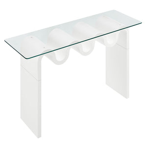 Modway Furniture Ondine Glass Top Console Table - Retro-Modern Design with Wave-Shaped Base for Stylish Interiors White EEI-6901-WHI