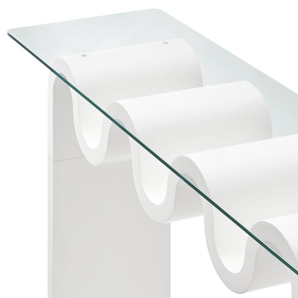 Modway Furniture Ondine Glass Top Console Table - Retro-Modern Design with Wave-Shaped Base for Stylish Interiors White EEI-6901-WHI
