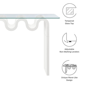Modway Furniture Ondine Glass Top Console Table - Retro-Modern Design with Wave-Shaped Base for Stylish Interiors White EEI-6901-WHI