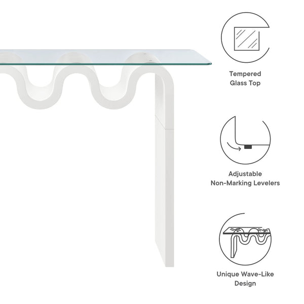 Modway Furniture Ondine Glass Top Console Table - Retro-Modern Design with Wave-Shaped Base for Stylish Interiors White EEI-6901-WHI