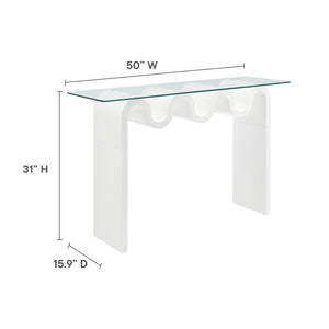 Modway Furniture Ondine Glass Top Console Table - Retro-Modern Design with Wave-Shaped Base for Stylish Interiors White EEI-6901-WHI