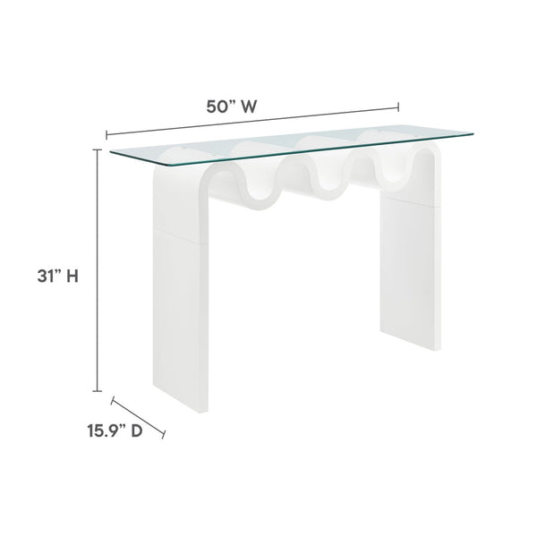 Modway Furniture Ondine Glass Top Console Table - Retro-Modern Design with Wave-Shaped Base for Stylish Interiors White EEI-6901-WHI