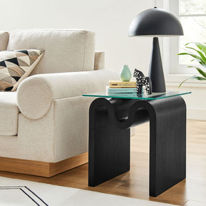 Modway Furniture Ondine Glass Top Side Table – Retro Wave Design with Sturdy Base for Stylish Home Decor & Versatility Black EEI-6902-BLK