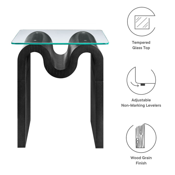 Modway Furniture Ondine Glass Top Side Table – Retro Wave Design with Sturdy Base for Stylish Home Decor & Versatility Black EEI-6902-BLK