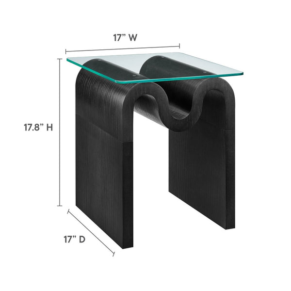 Modway Furniture Ondine Glass Top Side Table – Retro Wave Design with Sturdy Base for Stylish Home Decor & Versatility Black EEI-6902-BLK