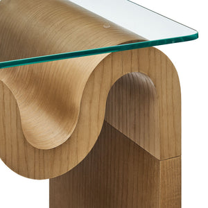 Modway Furniture Ondine Glass Top Side Table – Retro Wave Design with Sturdy Base for Stylish Home Decor & Versatility Natural EEI-6902-NAT