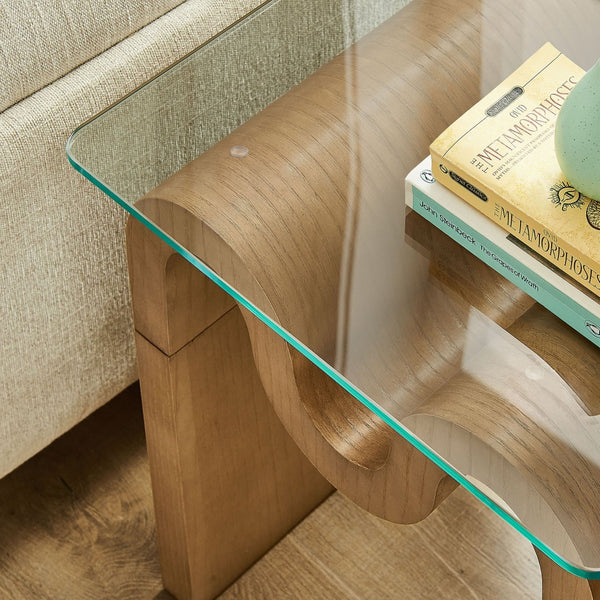 Modway Furniture Ondine Glass Top Side Table – Retro Wave Design with Sturdy Base for Stylish Home Decor & Versatility Natural EEI-6902-NAT