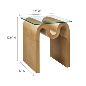 Modway Furniture Ondine Glass Top Side Table – Retro Wave Design with Sturdy Base for Stylish Home Decor & Versatility Natural EEI-6902-NAT
