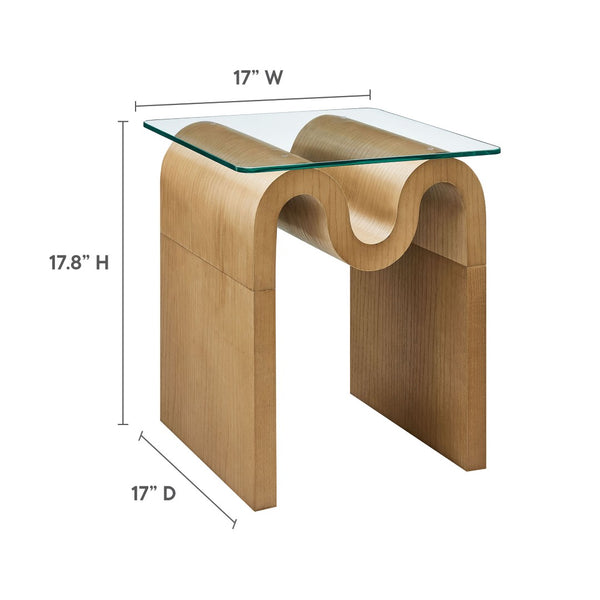 Modway Furniture Ondine Glass Top Side Table – Retro Wave Design with Sturdy Base for Stylish Home Decor & Versatility Natural EEI-6902-NAT