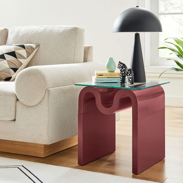 Modway Furniture Ondine Glass Top Side Table – Retro Wave Design with Sturdy Base for Stylish Home Decor & Versatility Spiced Apple EEI-6902-SPA