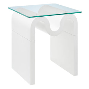 Modway Furniture Ondine Glass Top Side Table – Retro Wave Design with Sturdy Base for Stylish Home Decor & Versatility White EEI-6902-WHI