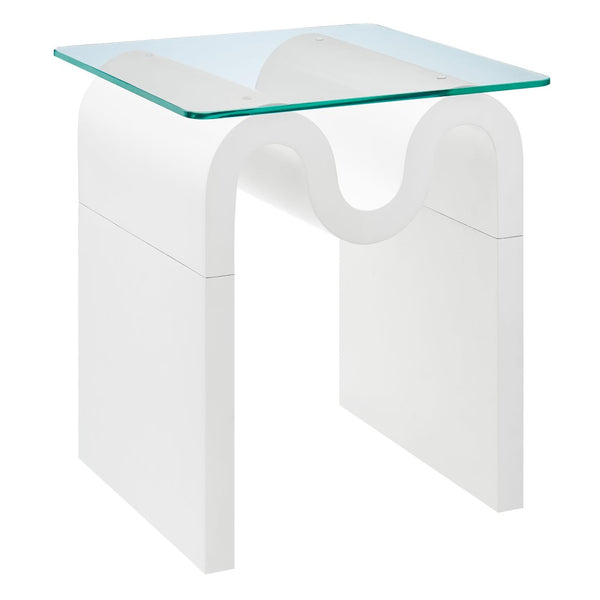 Modway Furniture Ondine Glass Top Side Table – Retro Wave Design with Sturdy Base for Stylish Home Decor & Versatility White EEI-6902-WHI
