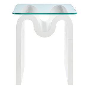 Modway Furniture Ondine Glass Top Side Table – Retro Wave Design with Sturdy Base for Stylish Home Decor & Versatility White EEI-6902-WHI