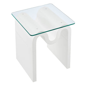 Modway Furniture Ondine Glass Top Side Table – Retro Wave Design with Sturdy Base for Stylish Home Decor & Versatility White EEI-6902-WHI