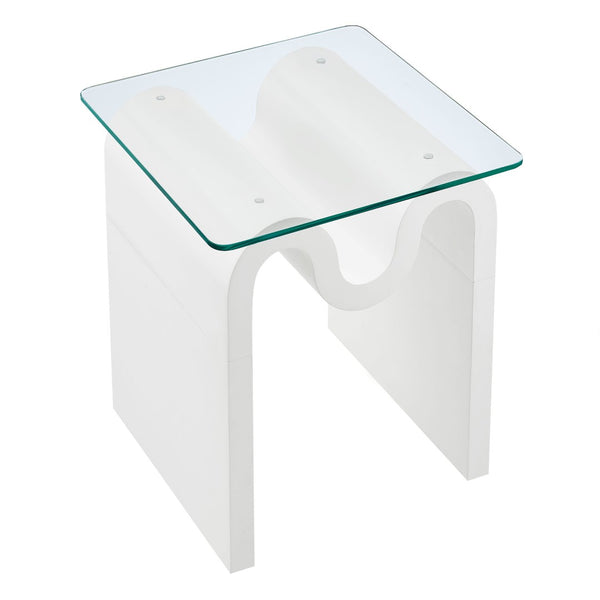 Modway Furniture Ondine Glass Top Side Table – Retro Wave Design with Sturdy Base for Stylish Home Decor & Versatility White EEI-6902-WHI