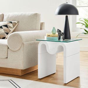Modway Furniture Ondine Glass Top Side Table – Retro Wave Design with Sturdy Base for Stylish Home Decor & Versatility White EEI-6902-WHI