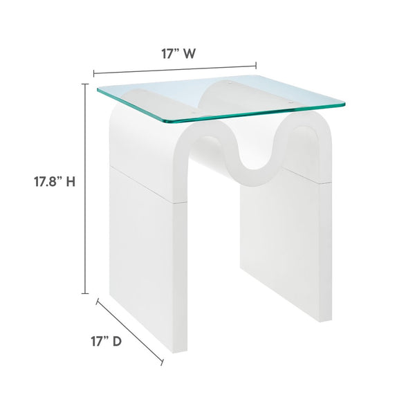Modway Furniture Ondine Glass Top Side Table – Retro Wave Design with Sturdy Base for Stylish Home Decor & Versatility White EEI-6902-WHI