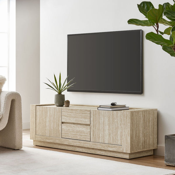 Modway Furniture Hollis Modern 59" Travertine TV Stand - Stylish Media Console with Ample Storage & Floor Protection EEI-6907-TRA