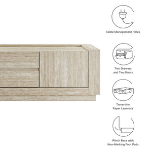 Modway Furniture Hollis Modern 59" Travertine TV Stand - Stylish Media Console with Ample Storage & Floor Protection EEI-6907-TRA