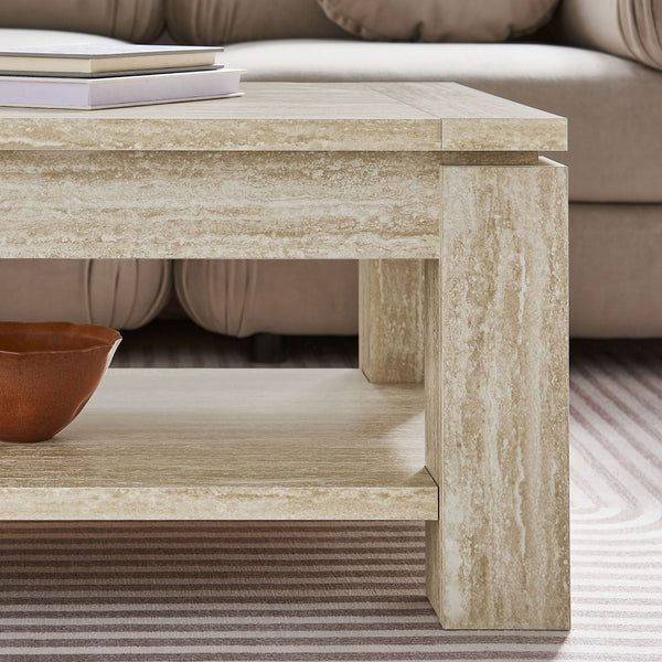 Modway Furniture Hollis Travertine Coffee Table - Modern Elegance with Spacious Storage & Durable Design for Any Space EEI-6908-TRA