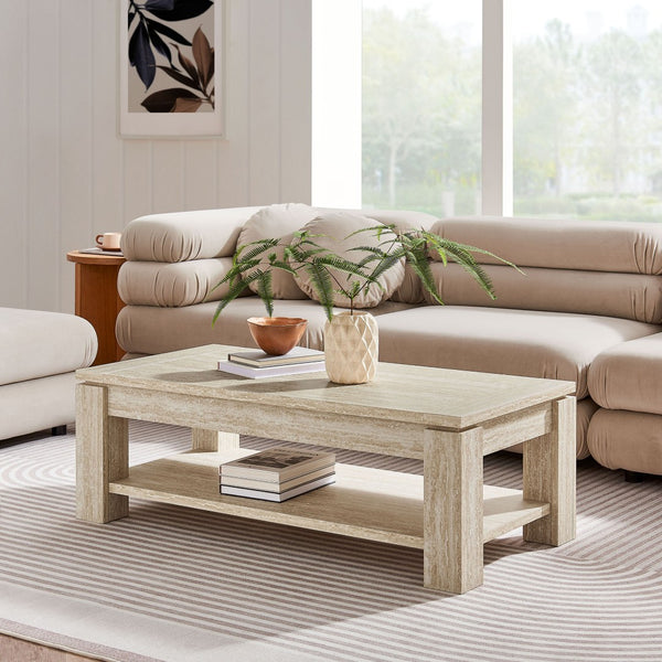 Modway Furniture Hollis Travertine Coffee Table - Modern Elegance with Spacious Storage & Durable Design for Any Space EEI-6908-TRA