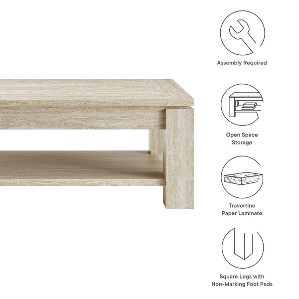 Modway Furniture Hollis Travertine Coffee Table - Modern Elegance with Spacious Storage & Durable Design for Any Space EEI-6908-TRA