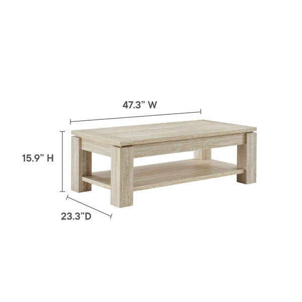 Modway Furniture Hollis Travertine Coffee Table - Modern Elegance with Spacious Storage & Durable Design for Any Space EEI-6908-TRA