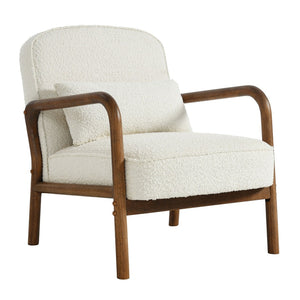Modway Furniture Charlie Boucle Upholstered Armchair - Mid-Century Modern Accent Chair with Soft Fabric & Wood Arms EEI-6909-IVO