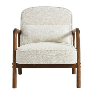 Modway Furniture Charlie Boucle Upholstered Armchair - Mid-Century Modern Accent Chair with Soft Fabric & Wood Arms EEI-6909-IVO